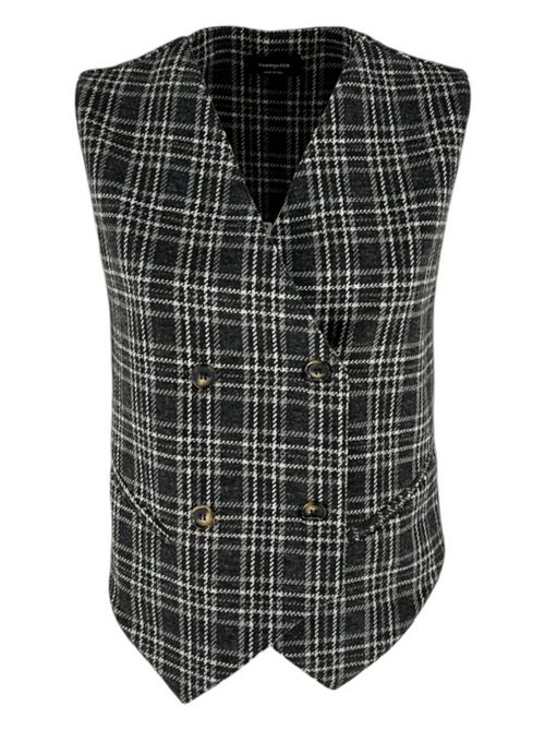 Double-breasted women's waistcoat with black and white wales pattern Good match | AV0109Q99